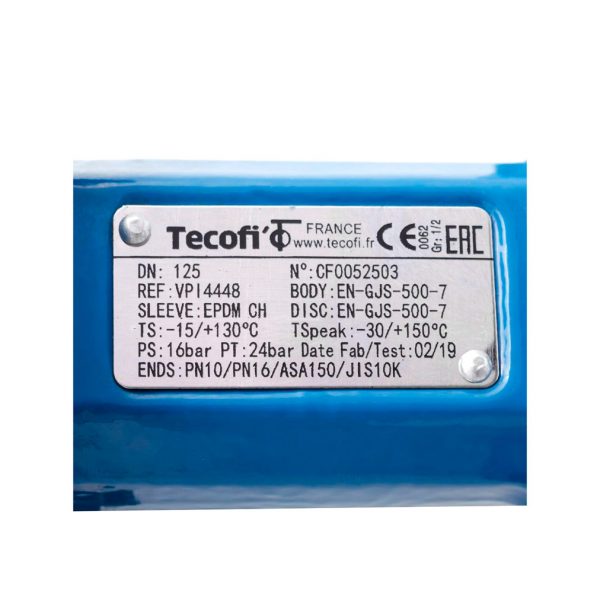 Затвор дисковый поворотный чугун VPI4448-02NI Ду 125 Ру16 Tecofi