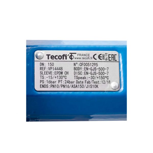 Затвор дисковый поворотный чугун VPI4448-02NI Ду 150 Ру16 Tecofi