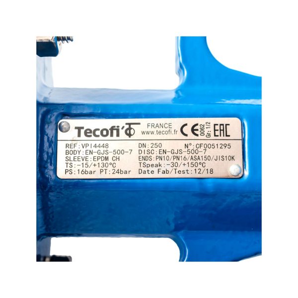 Затвор дисковый поворотный чугун VPI4448-02NI Ду 250 Ру16 Tecofi