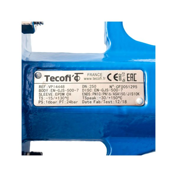 Затвор дисковый поворотный чугун VPI4448-02EP Ду 250 Ру16 Tecofi