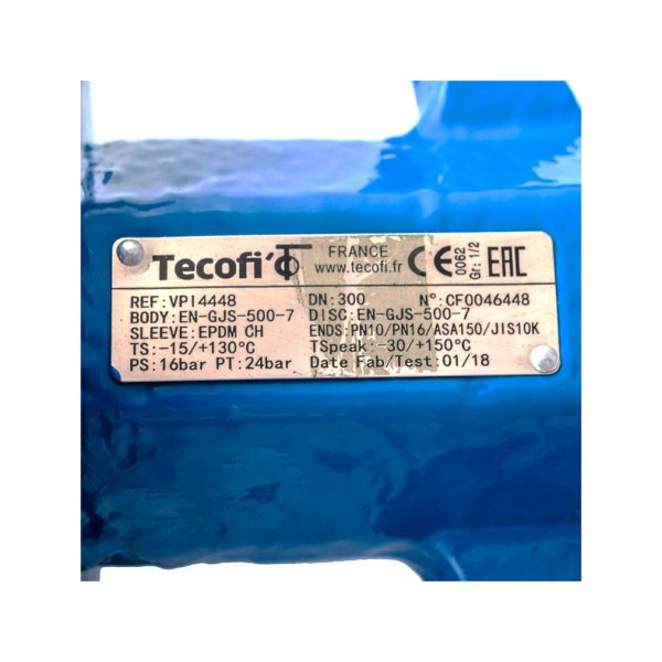 Затвор дисковый поворотный чугун VPI4448-02EP Ду 300 Ру16 Tecofi