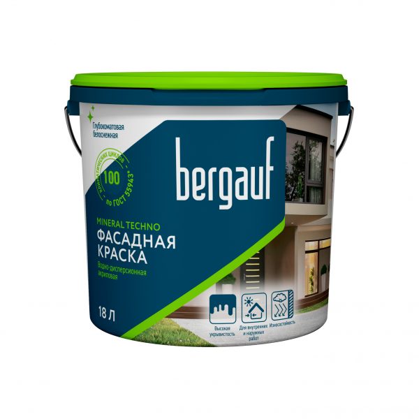 Bergauf Mineral Techno Краска водно-дисперсионная акриловая для фасадных работ база А ЛЕТО-ЗИМА, 18 л