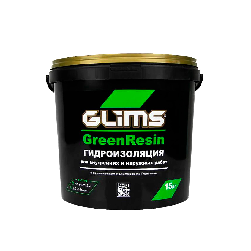Гидроизоляция эластичная герметик Glims GreenResin 15 кг ведро