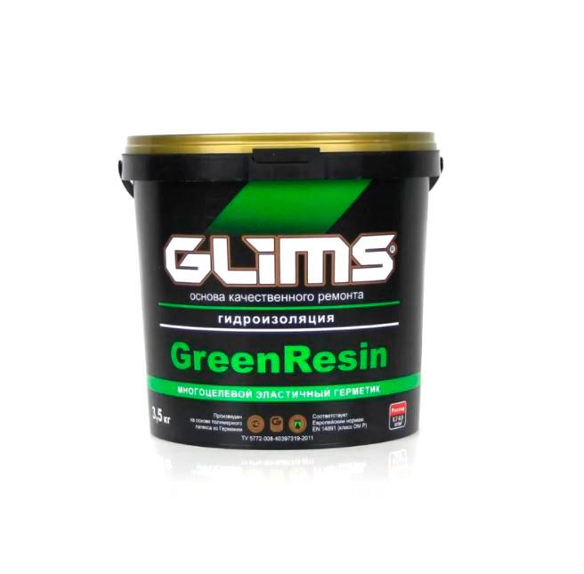 Гидроизоляция эластичная герметик Glims GreenResin 3.5 кг ведро