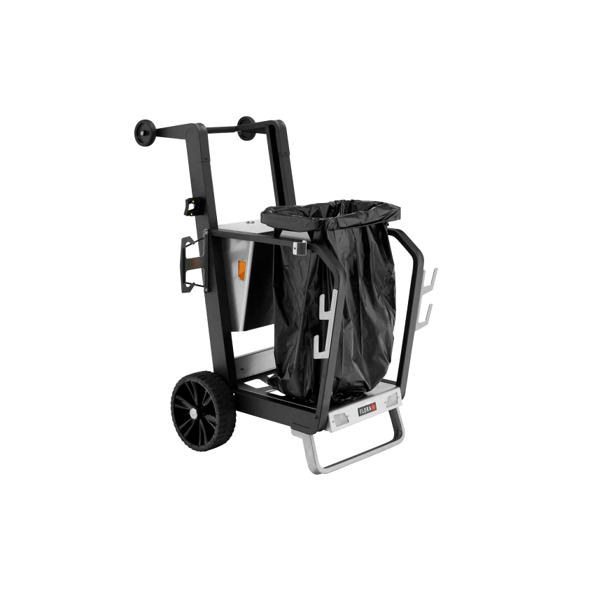 Универсальная мусорная тележка дворника FLORA Accurato Compact для сбора отходов на улицах, в городских парках, городских придомовых территориях. Фиксированный держатель для мешка мусора 120 л.