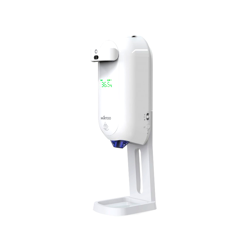 Автоматический дозатор спрей MIRTOO 002TM для антисептика с бесконтактным термометром с поддоном емкость 1100 мл