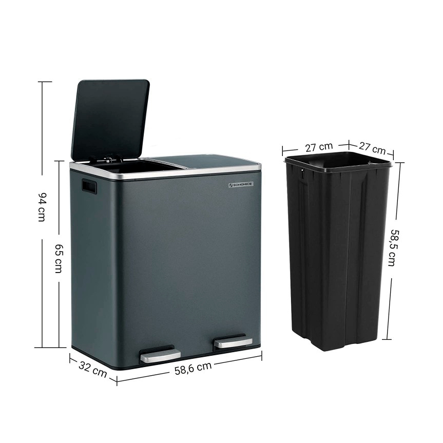 Урна SONGMICS LTB60GS из нержавеющей стали 60 л