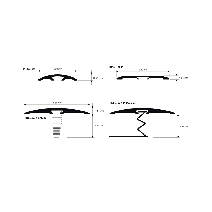 Порог алюминиевый SOL для креплений PROFIXER LINE SYSTEM PINS 40 P