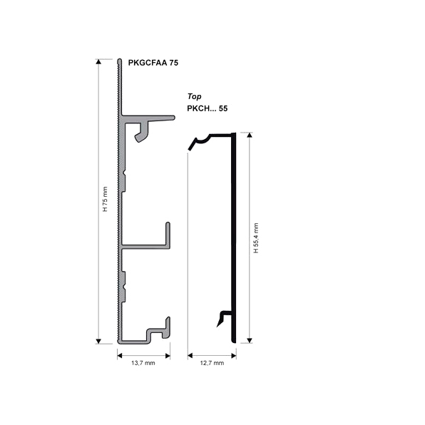 Плинтус из анодированного алюминия PROSKIRTING CHANNEL PKCHAA 55