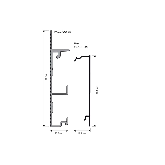 Плинтус из анодированного алюминия PROSKIRTING CHANNEL PKCHA 55-01