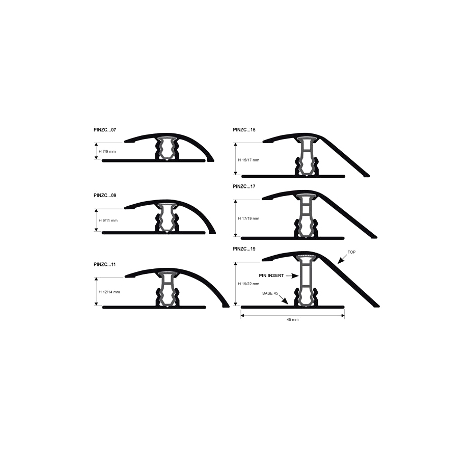 Профиль из ламинированного алюминия для напольных покрытий ZERO CURVE PINZC