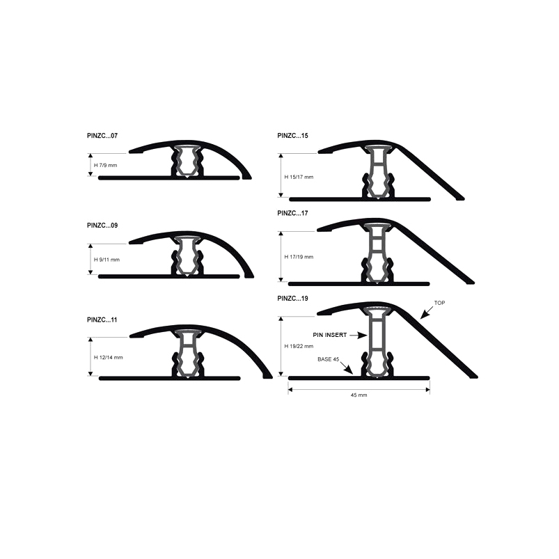 Профиль из ламинированного алюминия для напольных покрытий ZERO CURVE PINZC 15