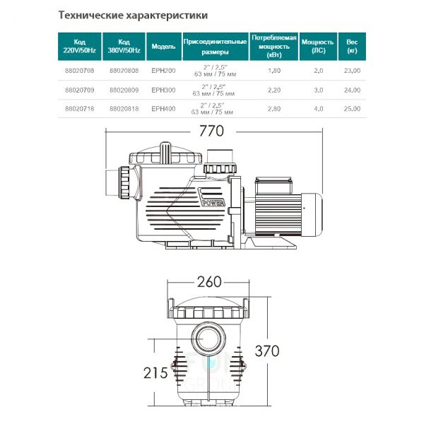 Насос - ABLETECH EPH300 2.18 kW. 2 HP. 220 V. 36 m3/h