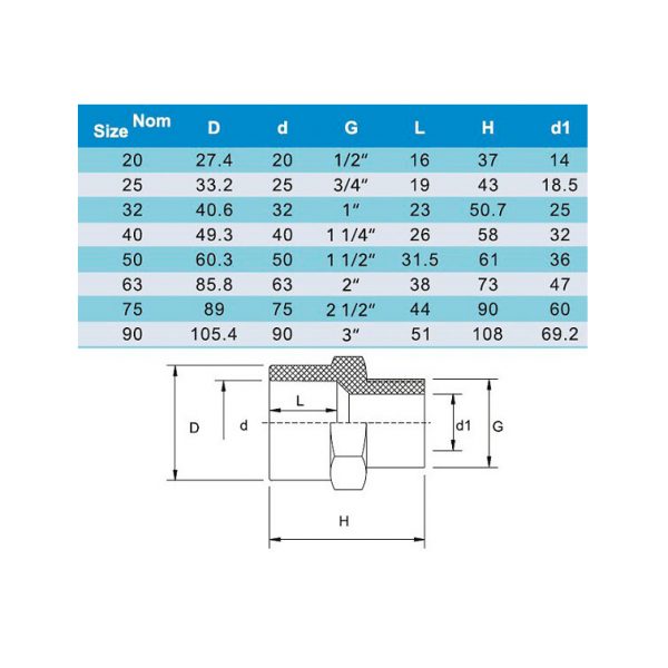 Муфта ПВХ с наружной резьбой 63х2 mm. PN10 ERA (Резьба/клей)