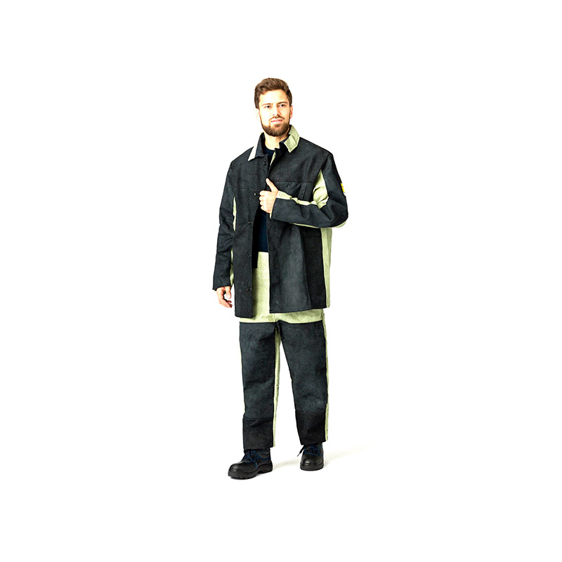 Костюм сварщика комбинированный 2 кл.защиты NEW (тк.Брезент,550/Спилок S=2,3), черный/бежевый