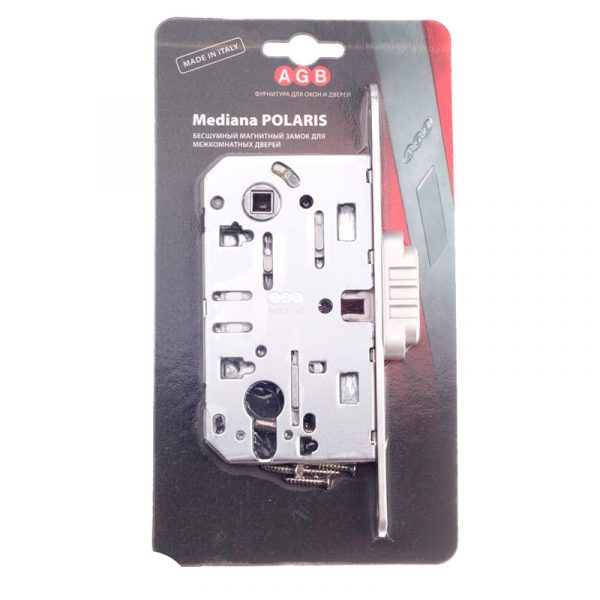 B06103.50.34.567 Замок межкомнатный (BOX) под цилиндр AGB MEDIANA POLARIS (мат. хром) + отв. планка