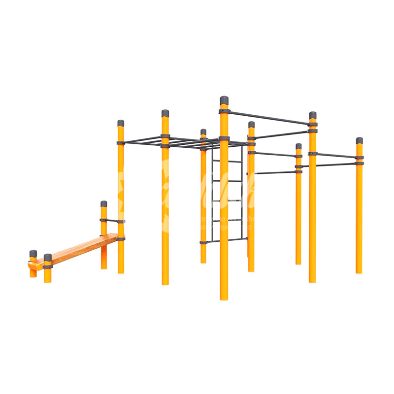 Воркаут «Комплекс рукоход, шведская стенка, 7 турников и наклонная скамья Герой»
