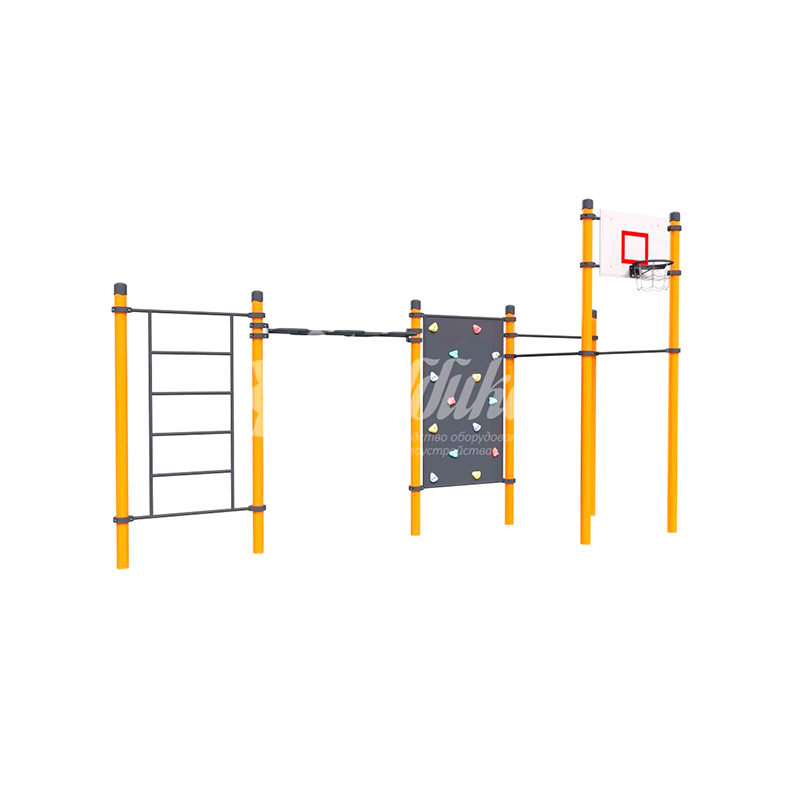 Воркаут «Комплекс 3 турника, шведская стенка, зигзаг, альпинист и баскетбольное кольцо Олимпиец»