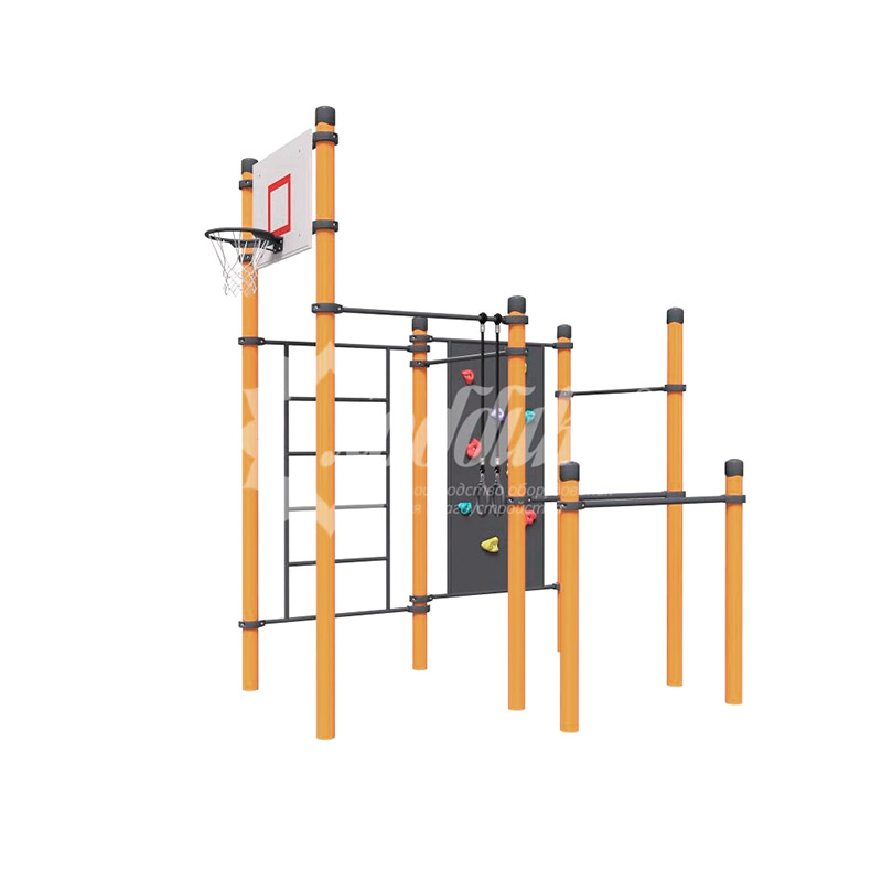 Воркаут «Комплекс 3 турника, шведская стенка, альпинист, брусья и баскетбольное кольцо Пауэр»